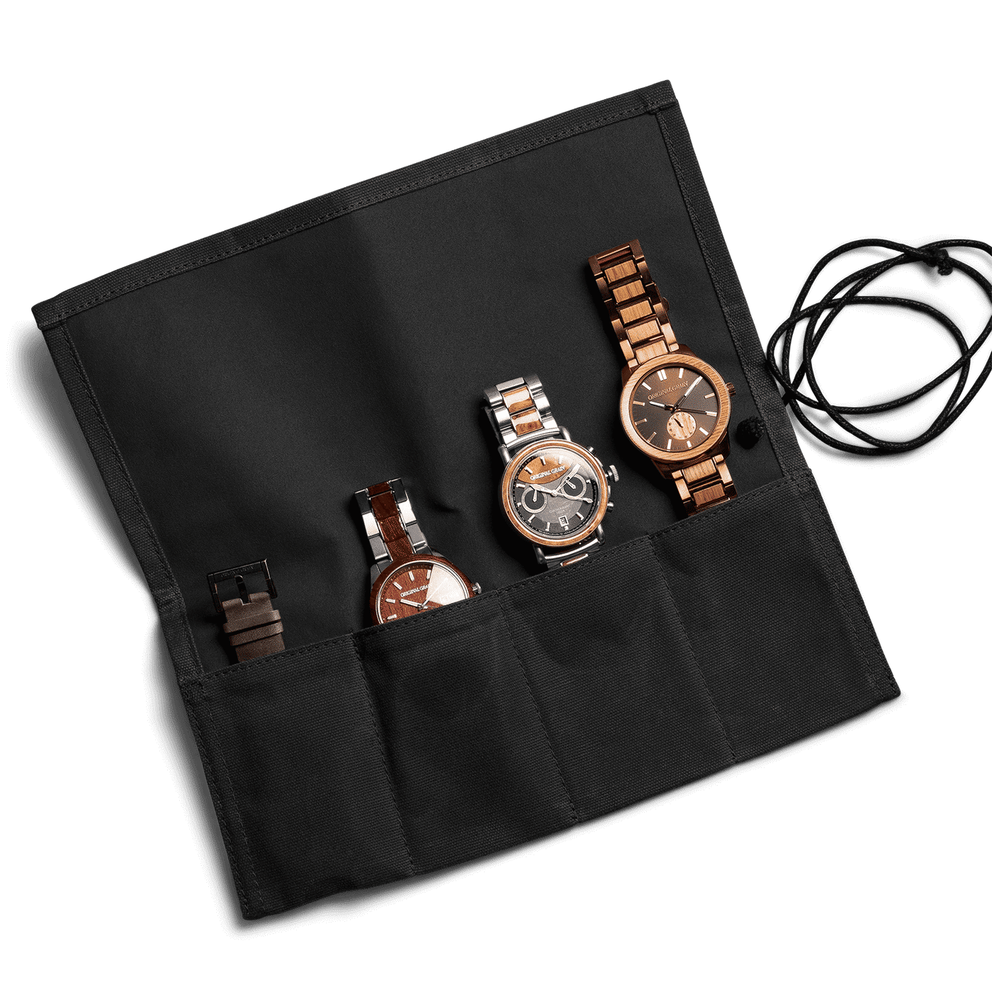 Black Wax Canvas Watch Roll