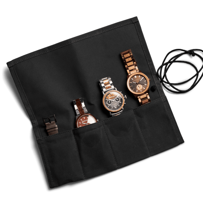 Black Wax Canvas Watch Roll