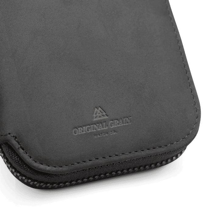 Original Grain Logo on Black Leather Watch Case