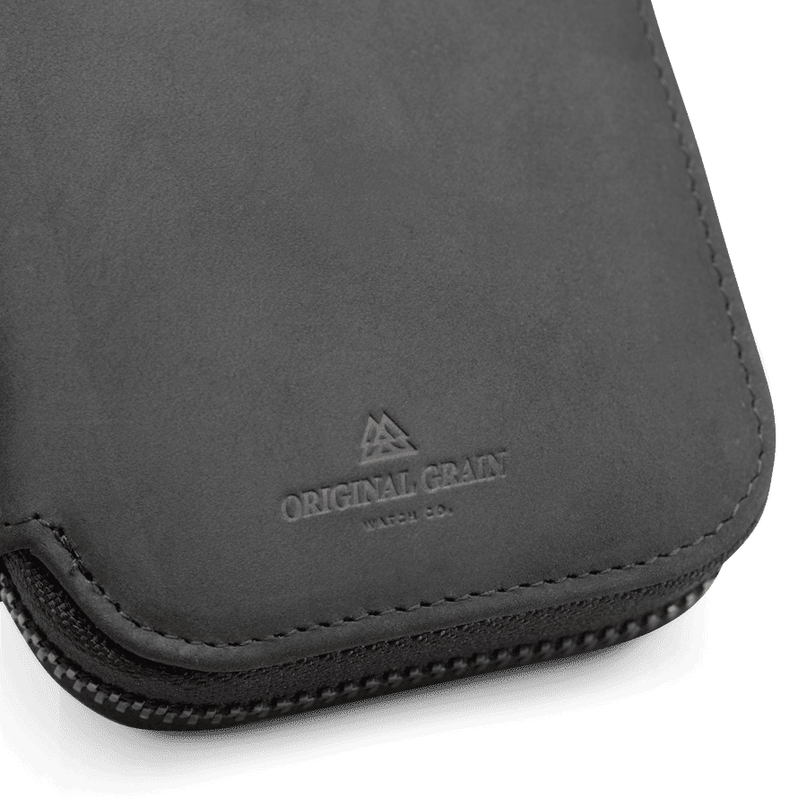 Original Grain Logo on Black Leather Watch Case