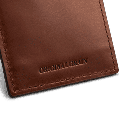 Original Grain Logo on Front of Brown Leather Wallet