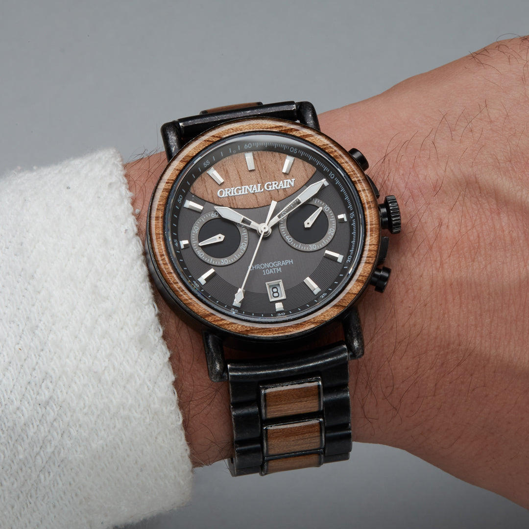 Koa Stonewashed Chrono 44mm Watch + Ring Bundle