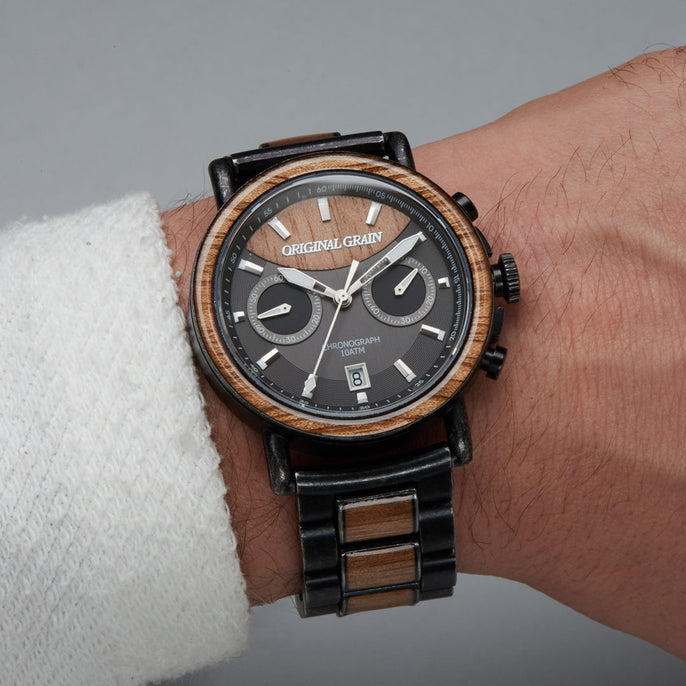 Koa Stonewashed Chrono 44mm Watch + Ring Bundle