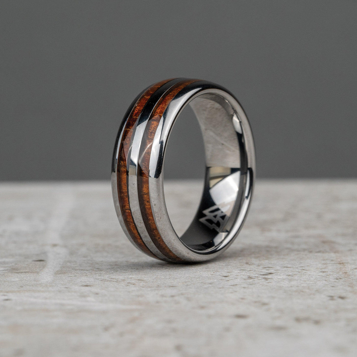 Hawaiianischer Doppel-Fass-Ring aus Koa-Silber