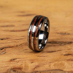Hawaiianischer Doppel-Fass-Ring aus Koa-Silber