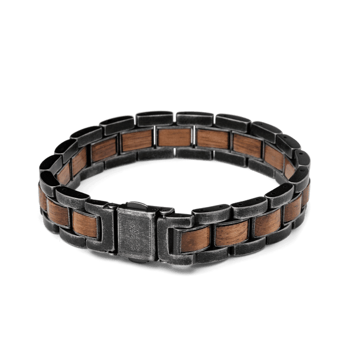 Back of Koa Stonewashed Mens Moto Bracelet 12mm