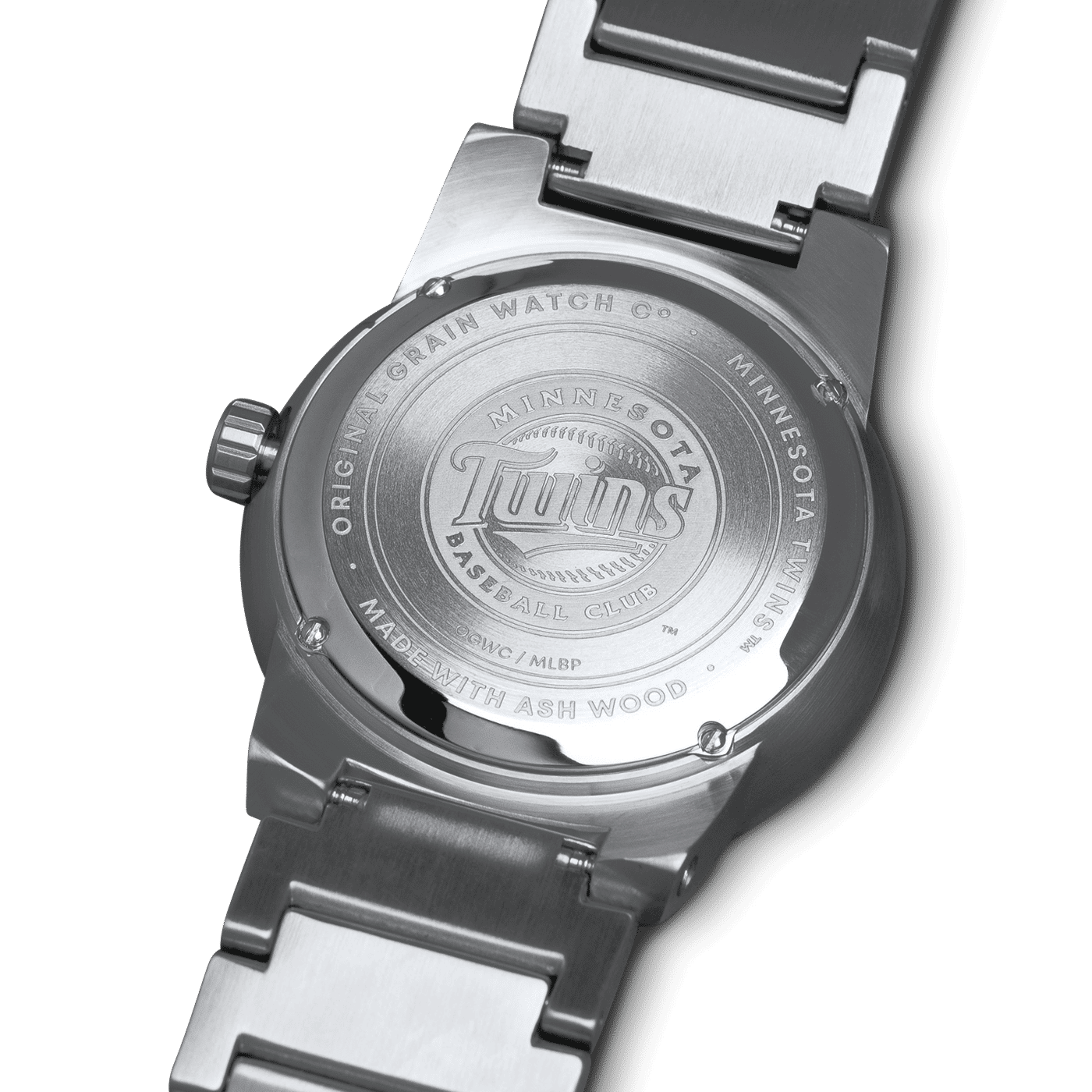 Minnesota Twins Barrel 42mm by Original Grain Minnesota Twins Logo on Back of Watch