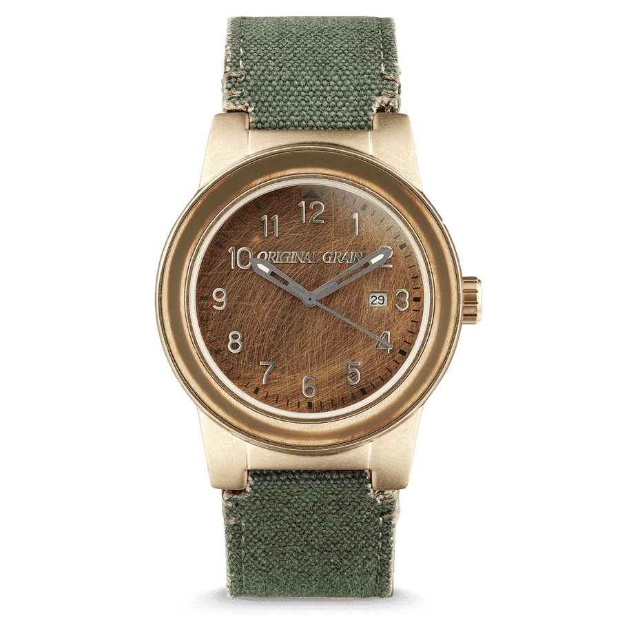 Brigade Antique Brass Military Barrel Set 42mm by Original Grain Reclaimed Strap