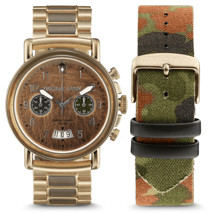 General Antique Brass Military Chrono Set 44mm by Original Grain