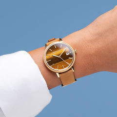Bambus Gold Tigerauge Damen Modern Minimal 36mm