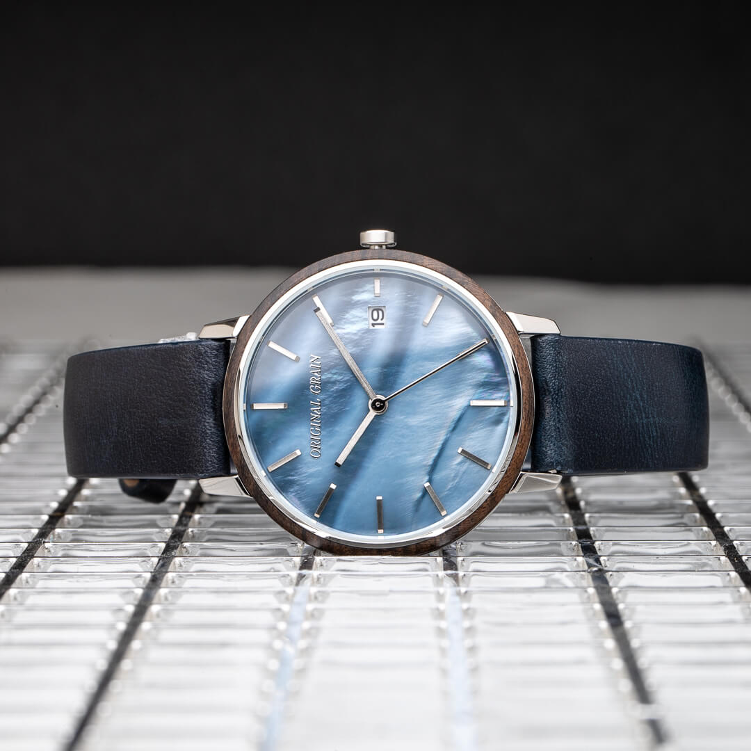 Ebenholz Edelstahl Perlmutt Modern Minimal 36mm