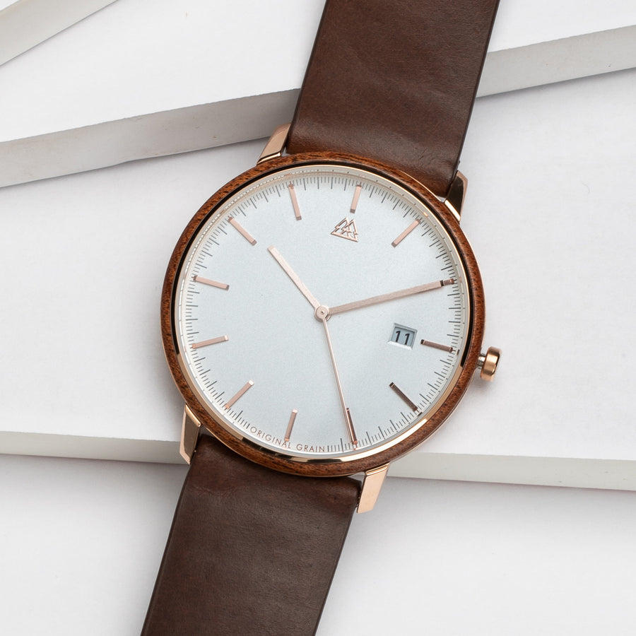 Sapele Brushed RoseGold Modern MNML 40mm