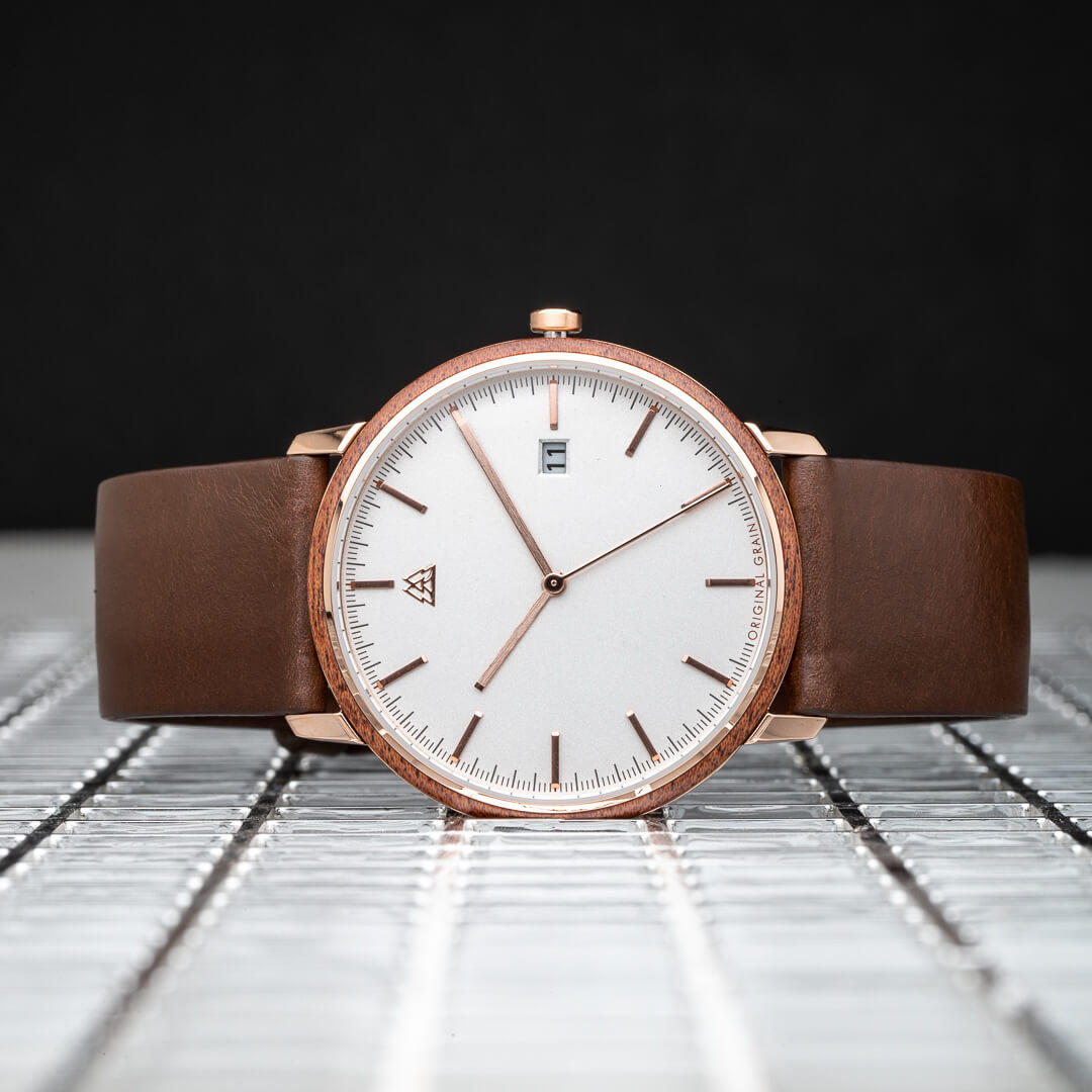 Sapele Brushed Rose Gold Modern Minimal 40mm