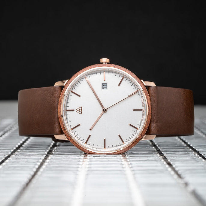 Sapele Brushed Rose Gold Modern Minimal 40mm