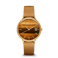 Bambus Gold Tigerauge Damen Modern Minimal 36mm