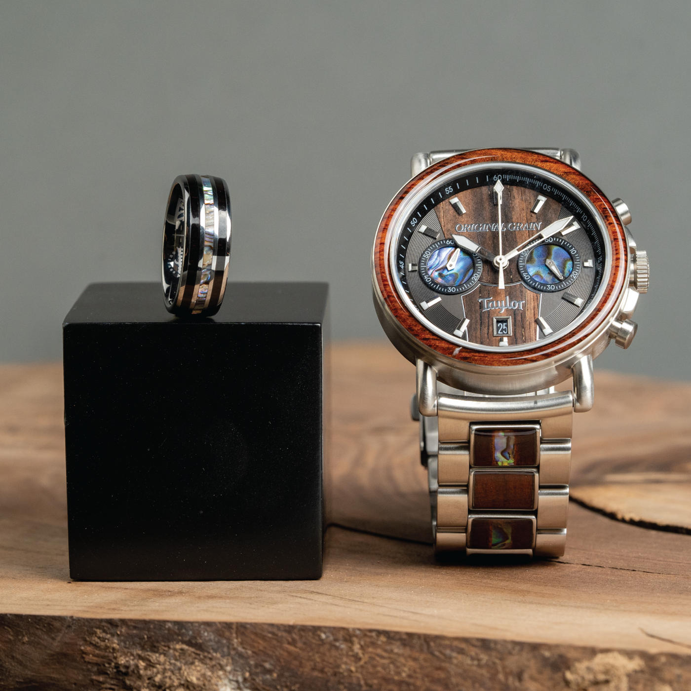 Taylor Guitar Chrono 44mm Watch + Ring Bundle
