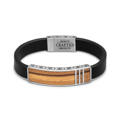 Ebony Zebrawood Leather Pendant Bracelet 10mm