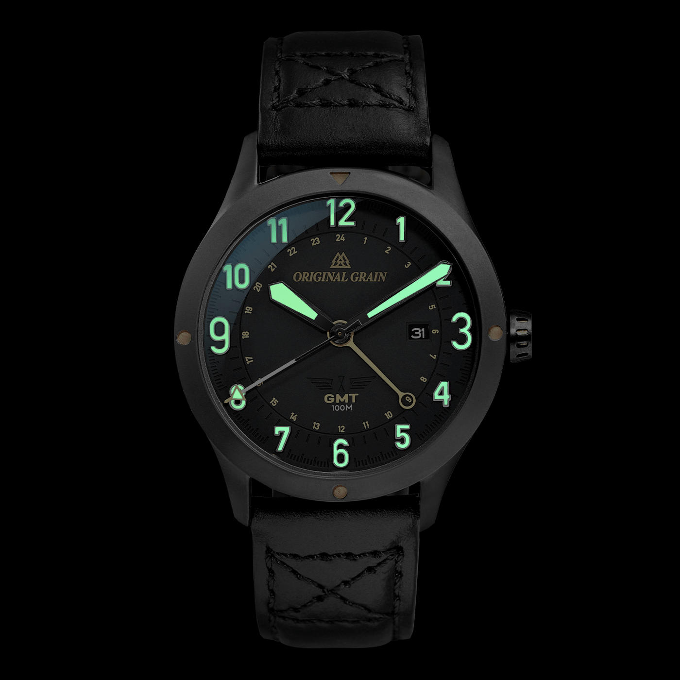 Maple Gunmetal Pilot Zulu 43mm von Original Grain Lumi Zeiger und Ziffernblatt