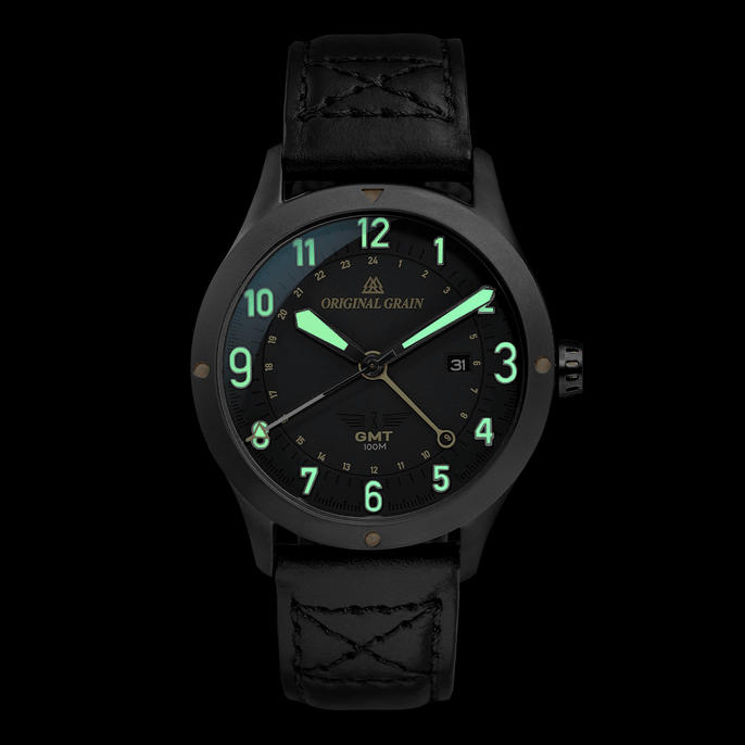 Maple Gunmetal Pilot Zulu 43mm von Original Grain Lumi Zeiger und Ziffernblatt