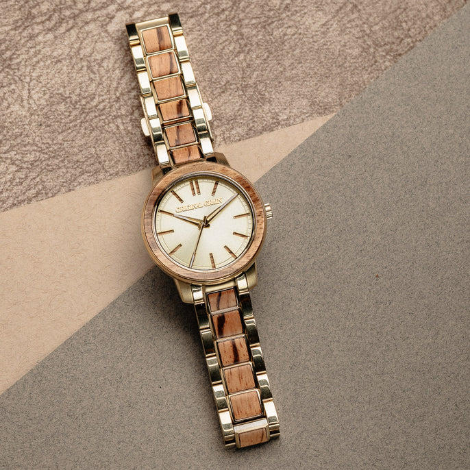 Zebrawood Gold Damen Barrel 36mm