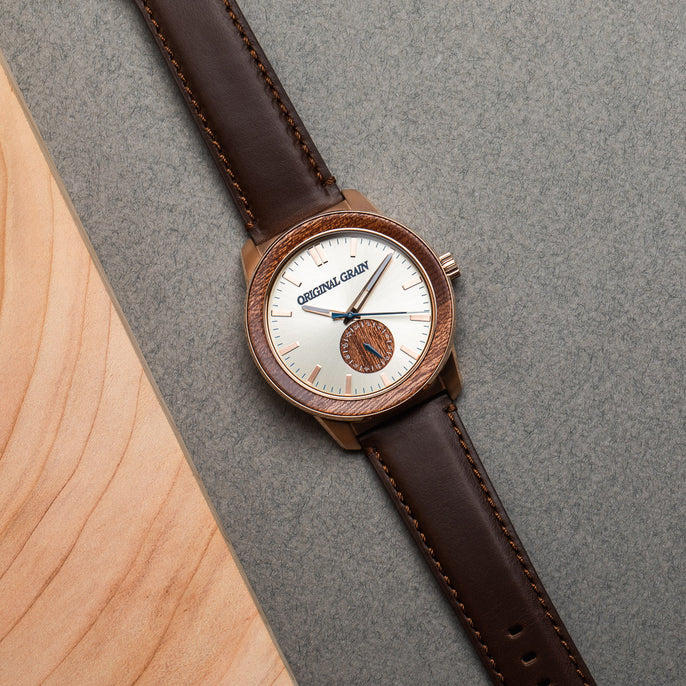Sapele Rose Gold Barrel Leather 46mm