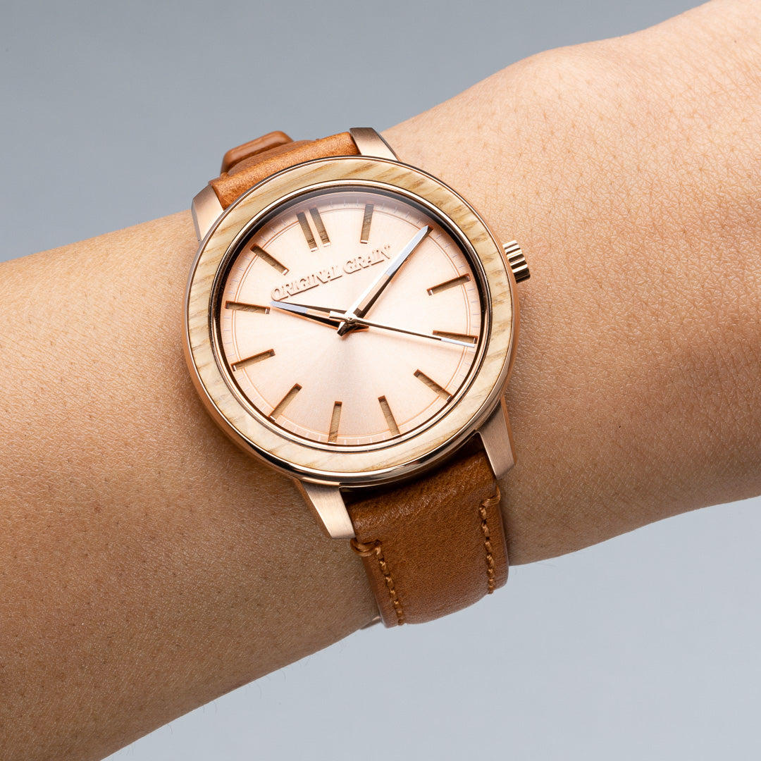 Whiskey Rose Gold Damen Leder Barrel 36mm