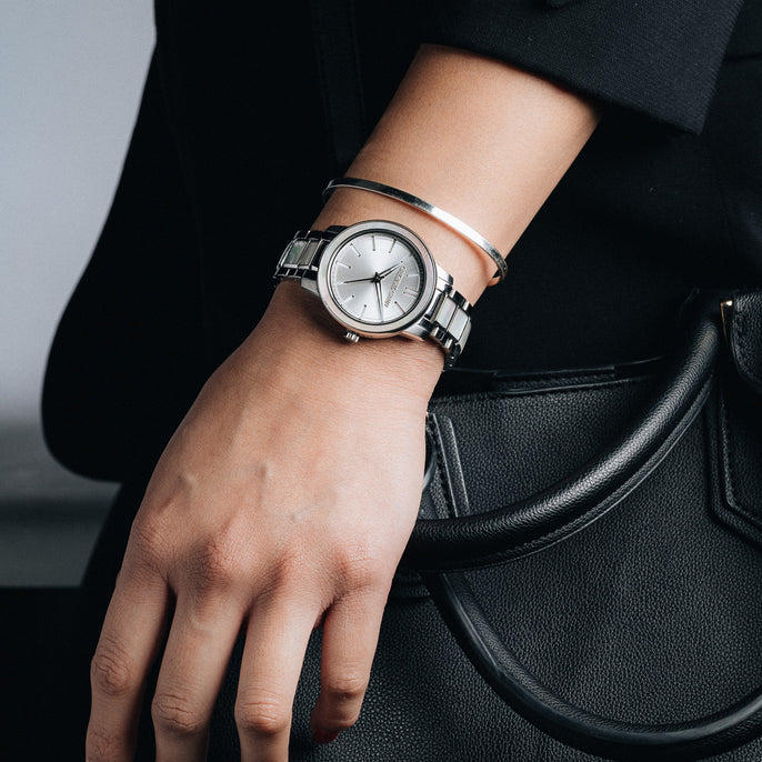 Perlmutt-Silber Damen Barrel 36mm