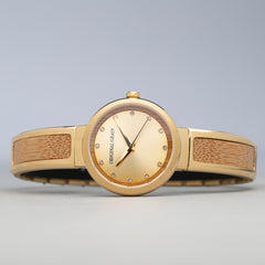 Gold & Bamboo Wood Women's Bangle 32mm lay down on side.
