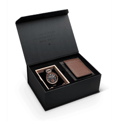 Sapele Black Barrel 46mm Black Gift Box + Brown Leather Wallet