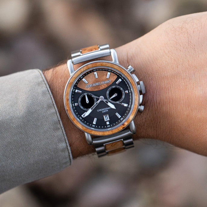 Burlwood Silver Chrono 44-mm-Uhr + Ring-Paket