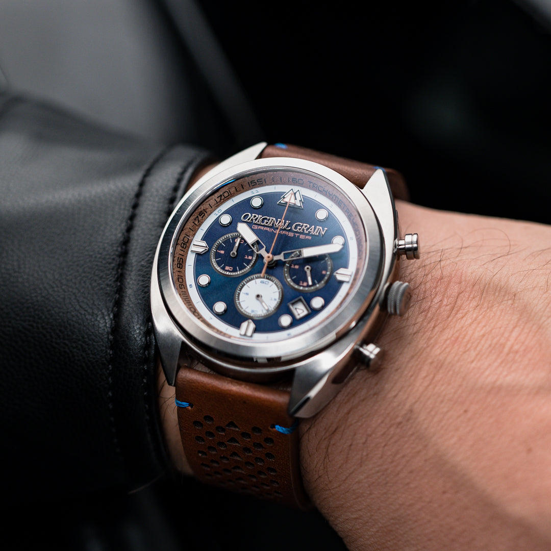 Mahogany Silver Grainmaster Chrono Leather 45mm