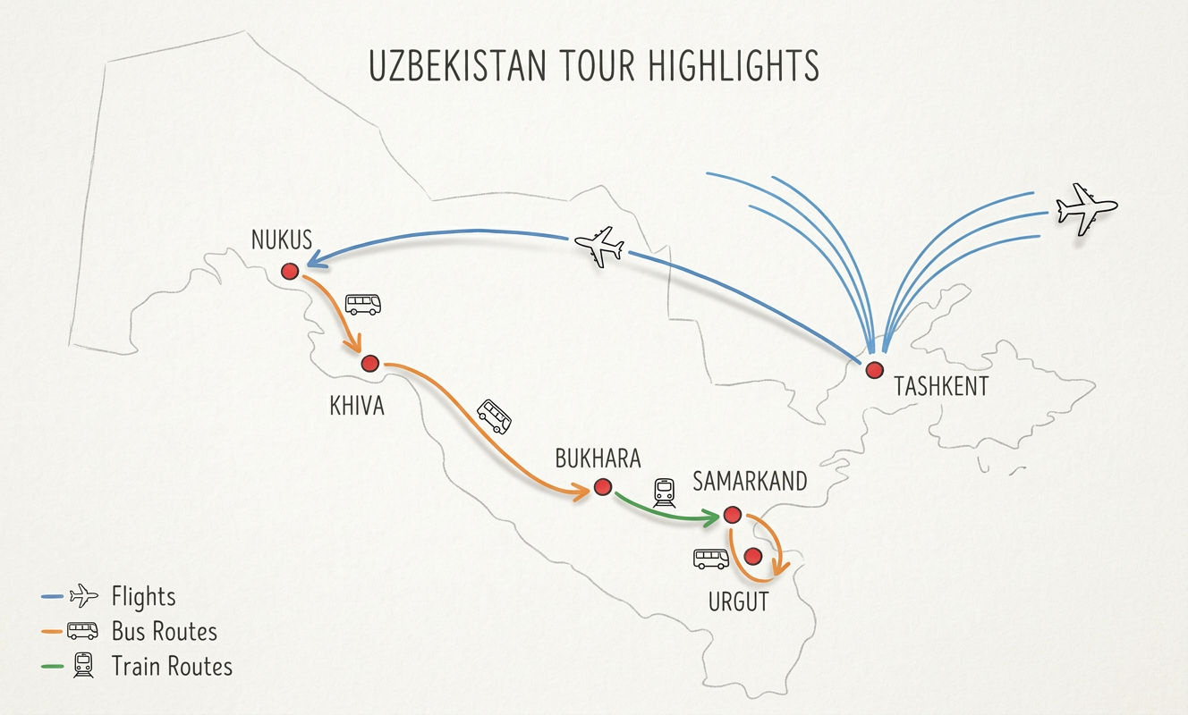 Main Trip: Navruz in Uzbekistan Route Map