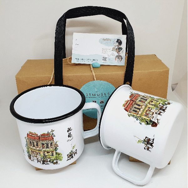 Picture of Retro Enamel Mugs- set of 2 in kraft box with handle