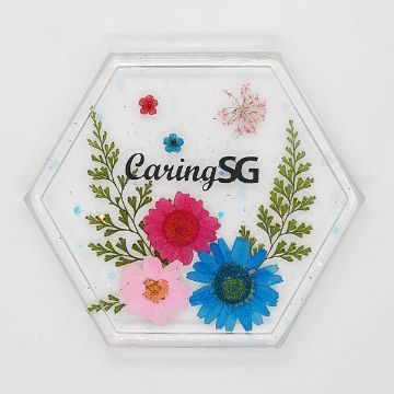 Show details for Resin Hexagon Coaster with logo Picture of Resin Hexagon Coaster with logo
