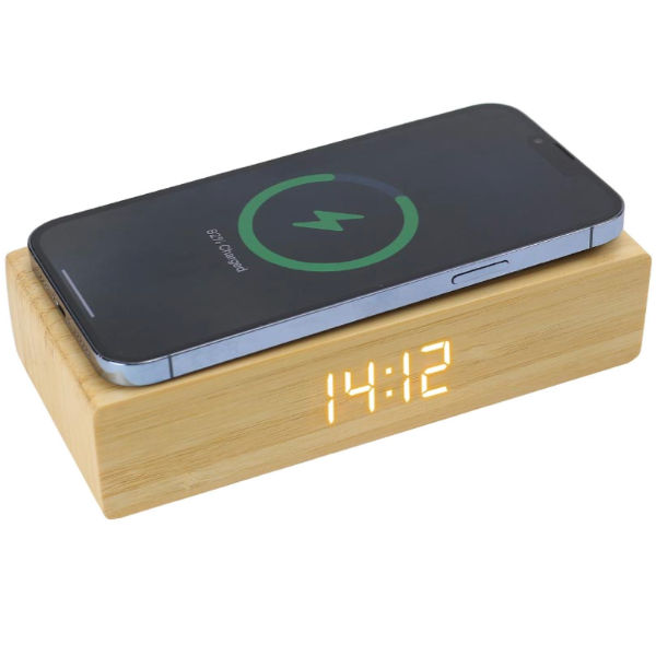 Picture of Wireless Bamboo Charger with Clock