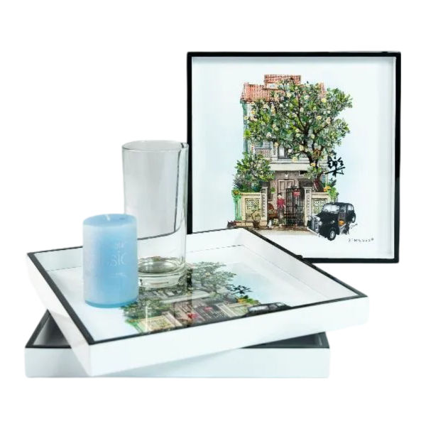 Picture of White Square Lacquer Tray-Joys of Joo Chiat-JTMUSES
