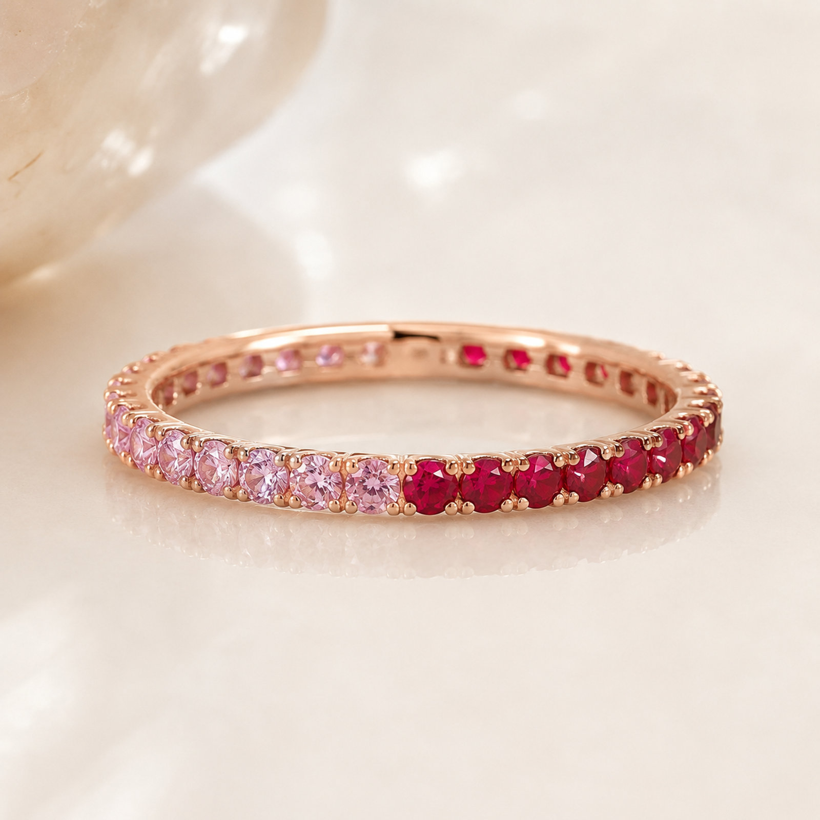 18k Pink Sapphire & Ruby Lab Gemstone Eternity Band