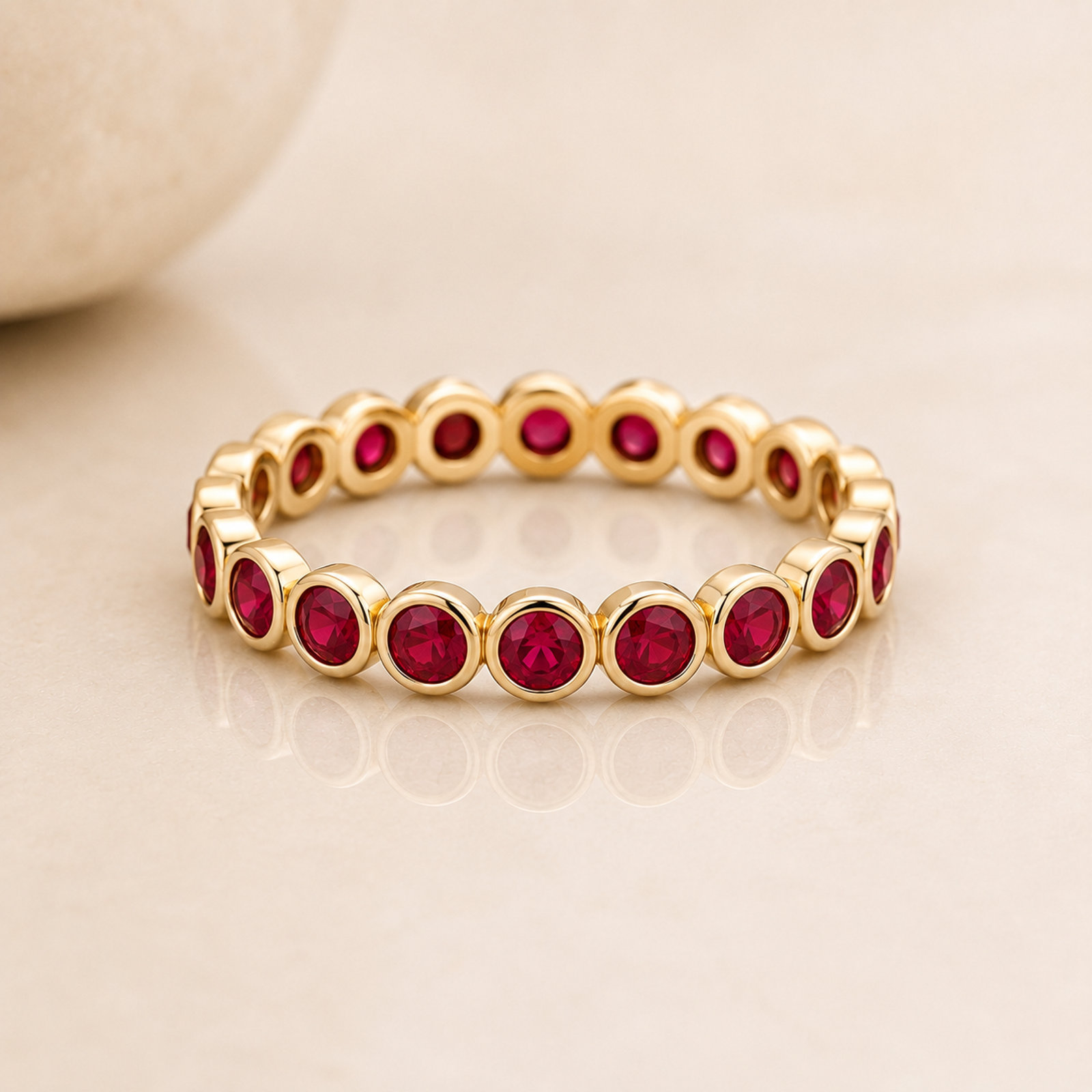 18k Natural Ruby Bezel Eternity Ring