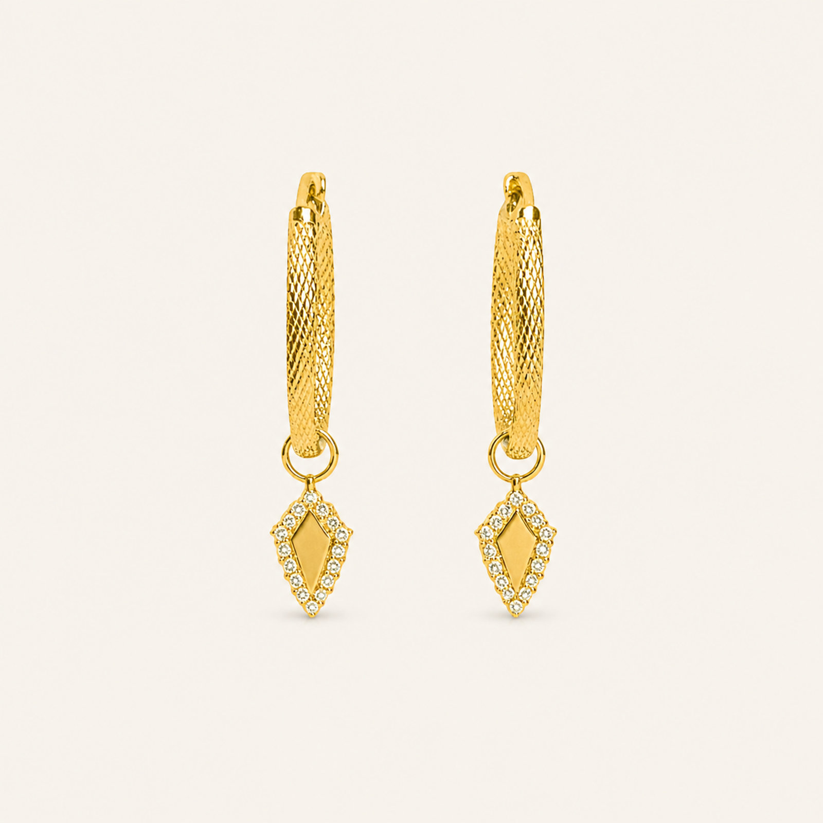 18k Natural Diamond Charm Hoop Earrings