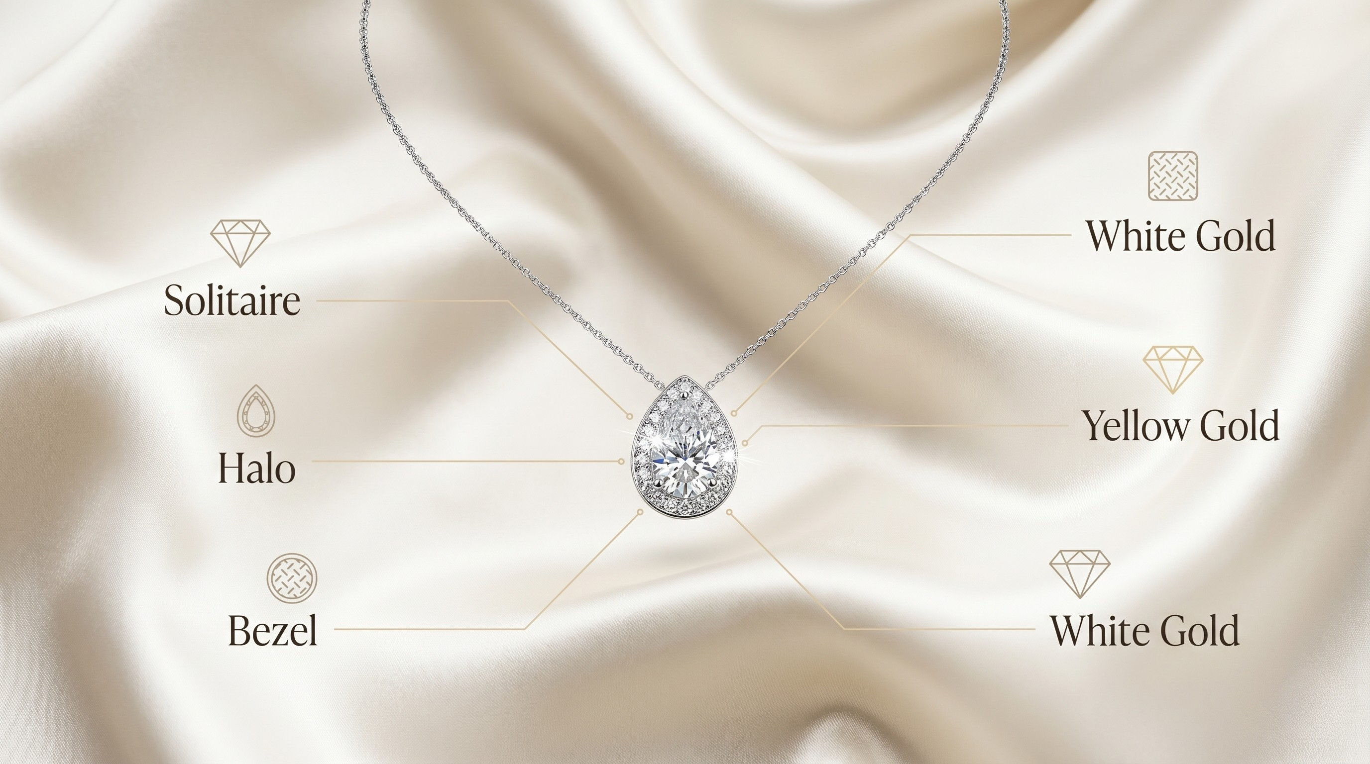 Pendant styles comparison, solitaire, pavé, and floating heart settings