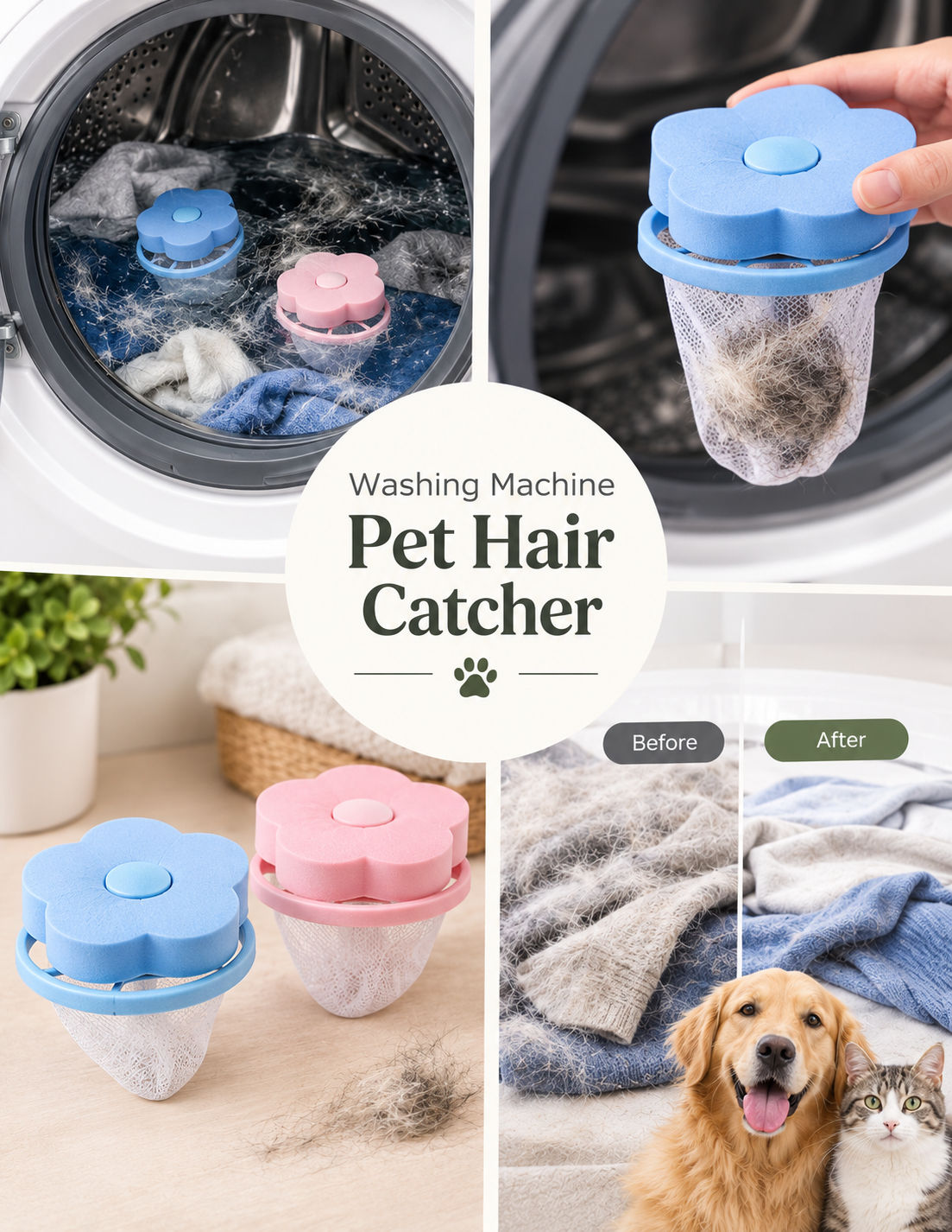 Washing machine pet hair catcher
