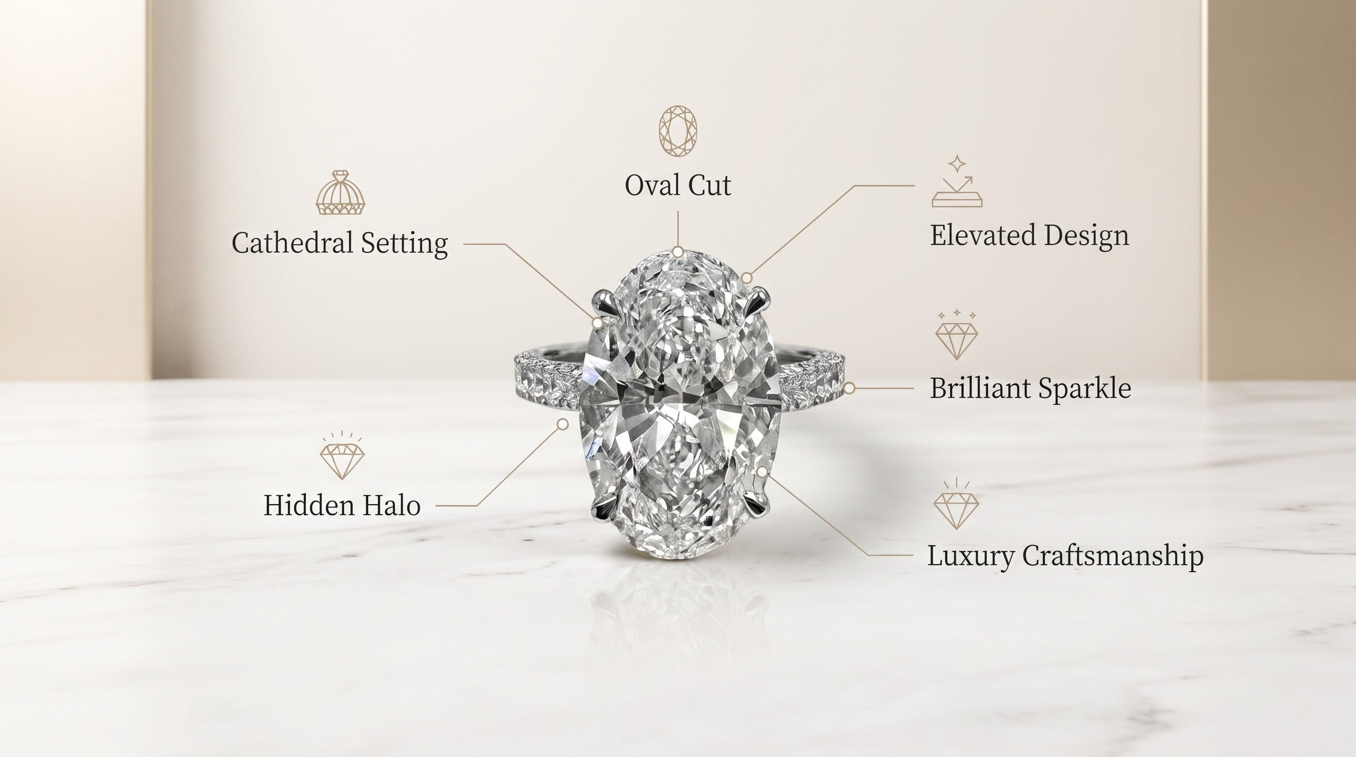 Oval cathedral engagement ring alongside cathedral hidden halo engagement ring comparison