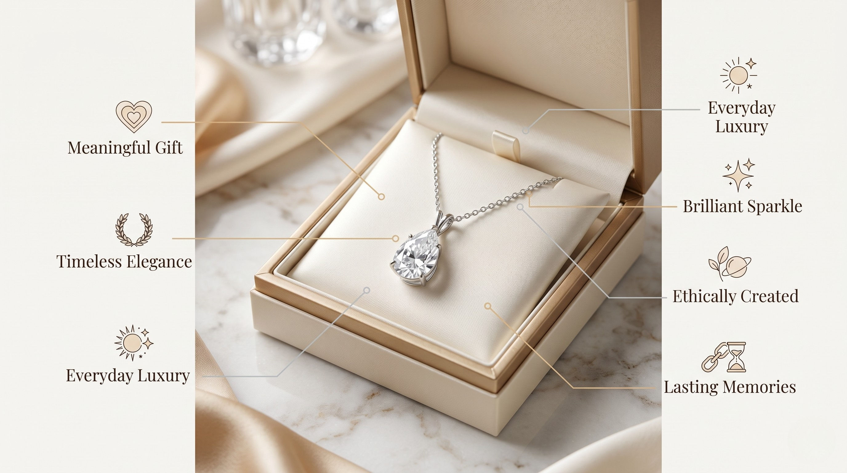 Lab grown diamond necklace presented as a gift in jewellery box