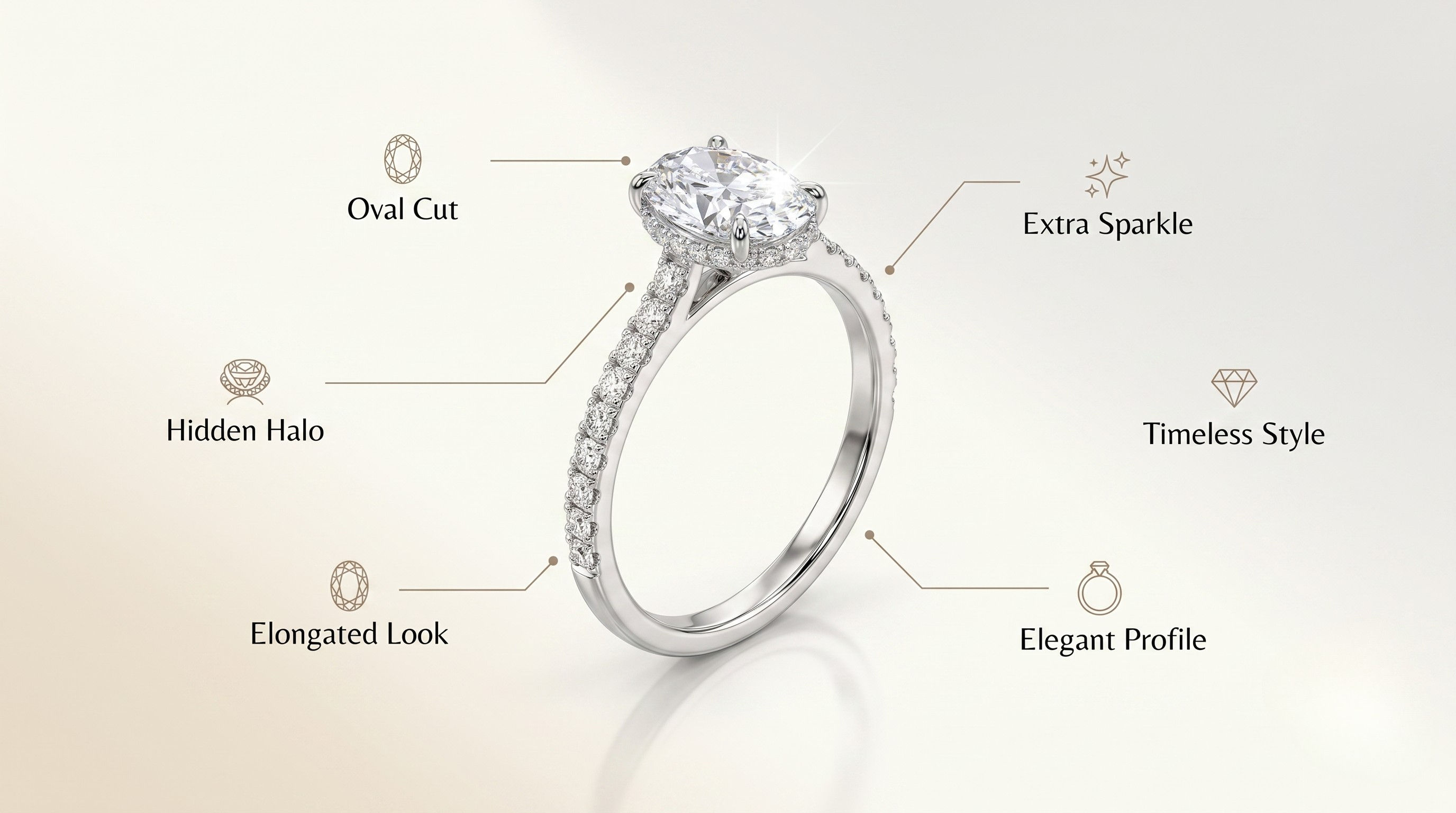 Oval hidden halo engagement ring