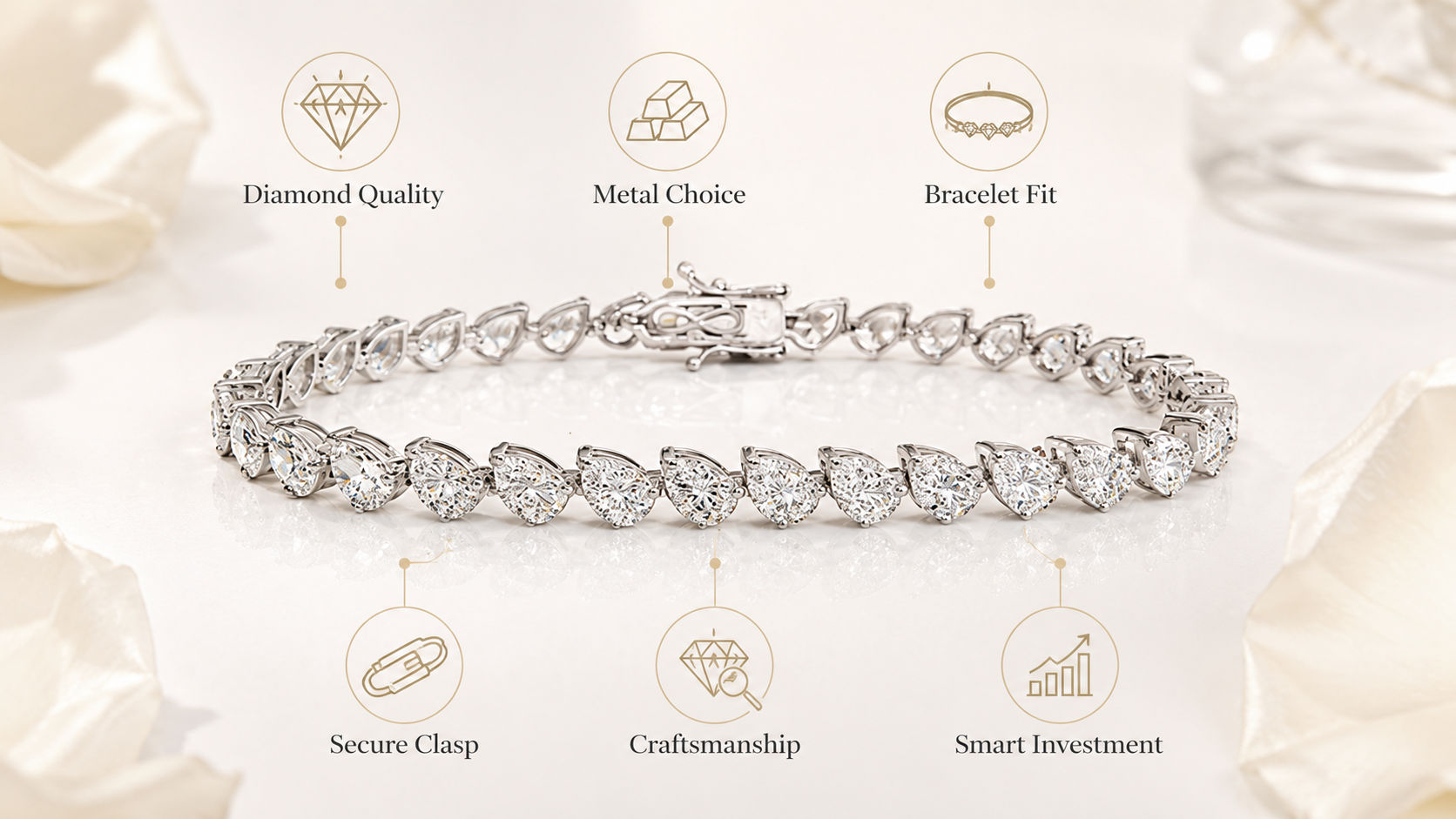 Diamond tennis bracelet and baguette tennis bracelet on wrist showing fit and clasp detail