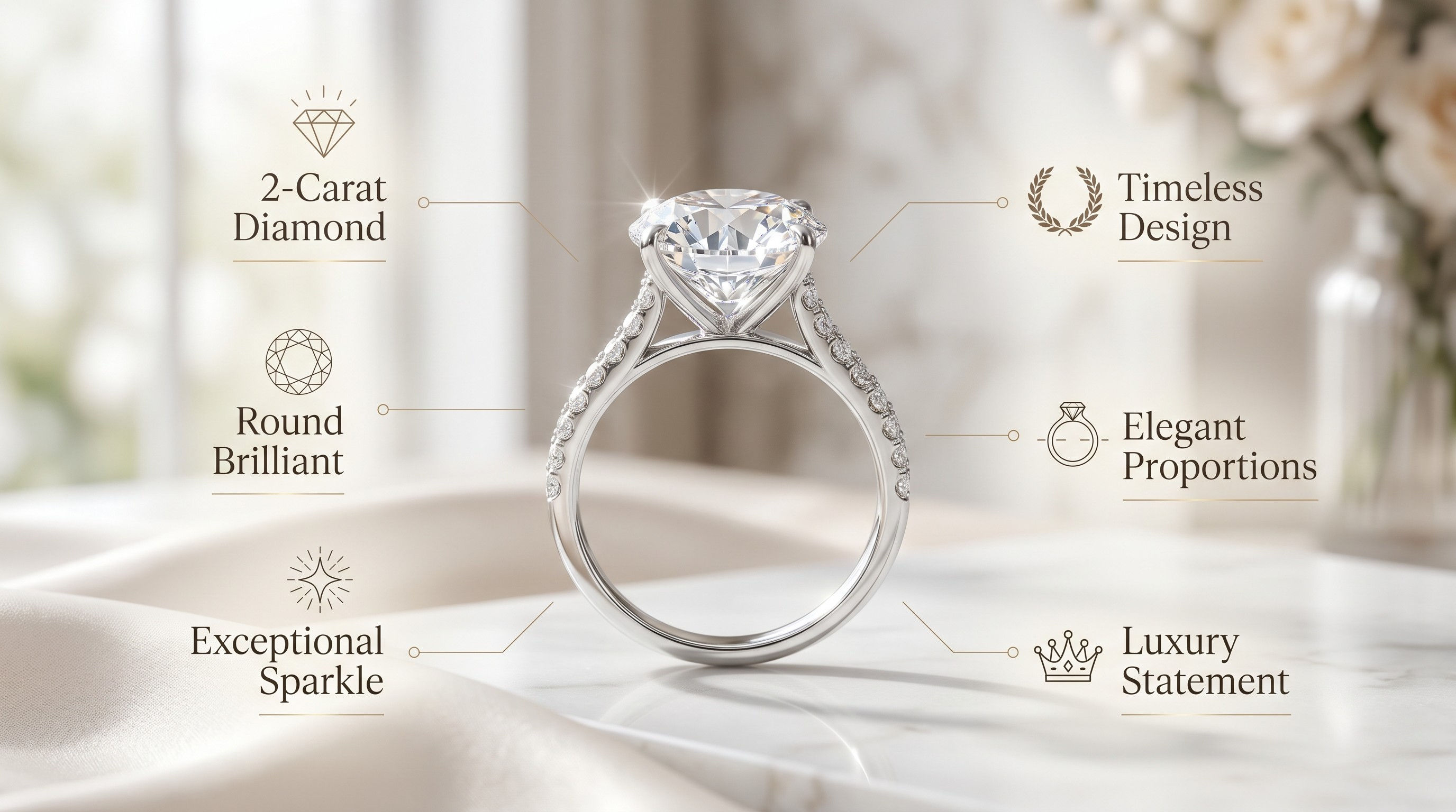 2-carat round diamond ring in platinum six-prong solitaire setting