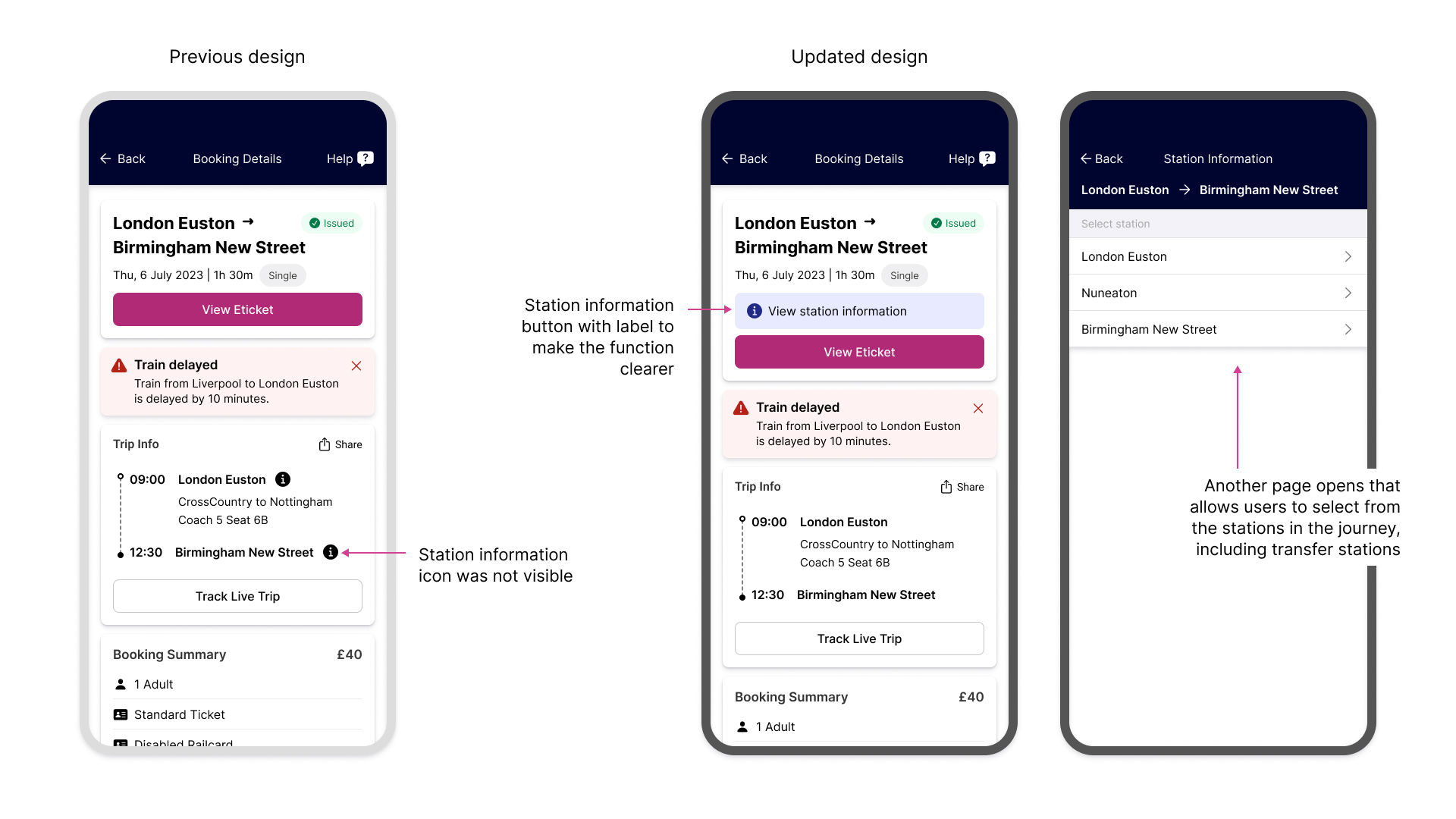 Station information design changes