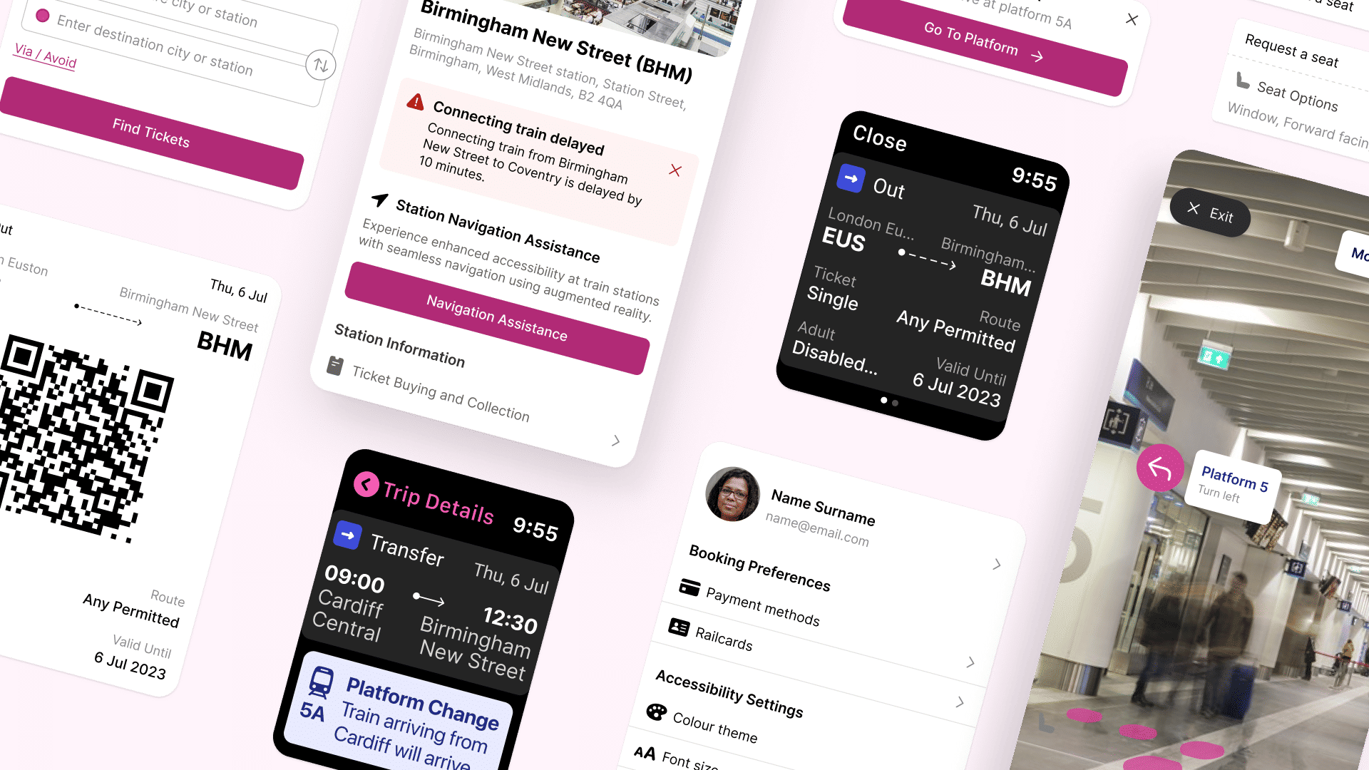 Railtime app screens