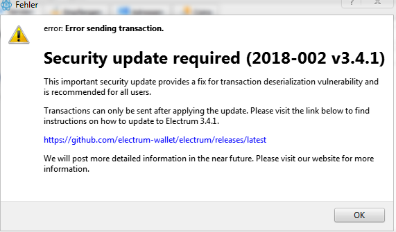 Electrum Error Message