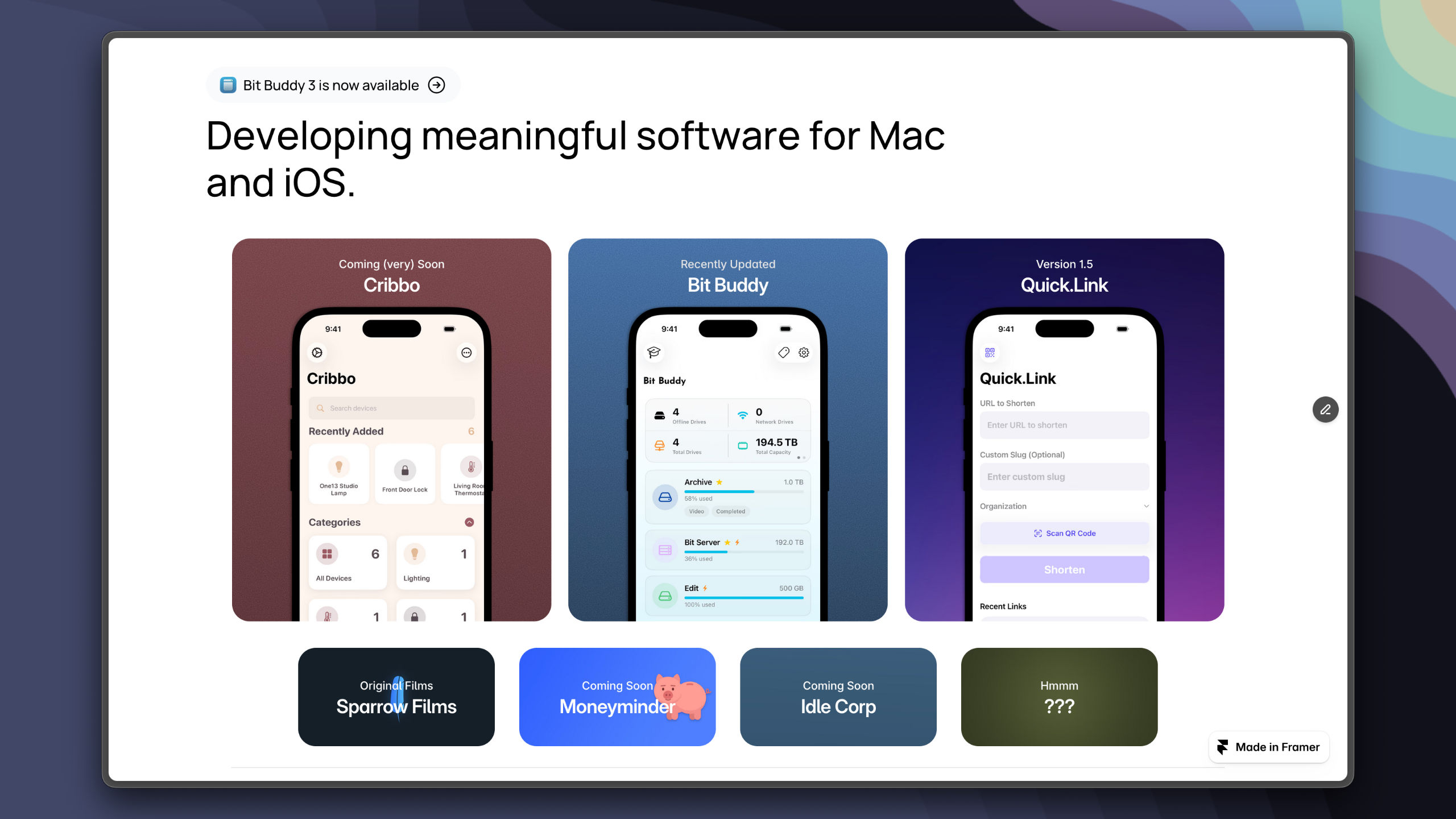The proposed One Thirteen redesign on Framer.